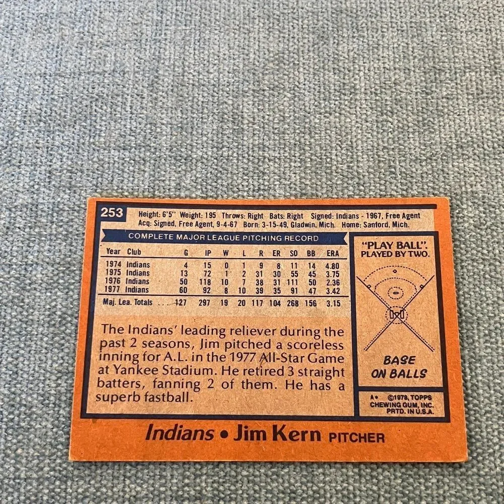 1978 Topps Cleveland Indians Baseball Card Trading Card